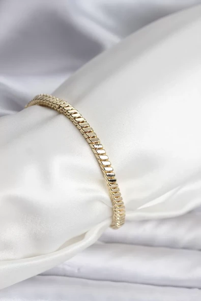 14K Gold Renk Kaplama Kare Zincir Model CM Kadın Bileklik - TJ-BB8114 ürün görseli 1