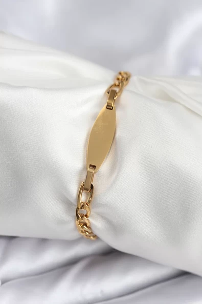 316L Çelik Gold Renk Oval Yazı Yazmaya Uygun Kadın Bileklik - TJ-BB7917 ürün görseli 1