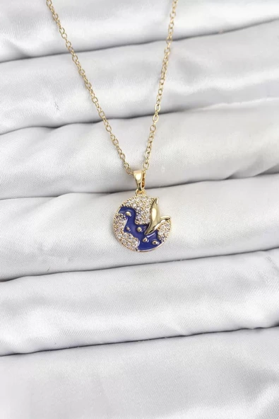 316L Çelik Zincir Gold Renk Gece Model Zirkon Taşlı Kadın Kolye - TJ-BKO10891 ürün görseli 1