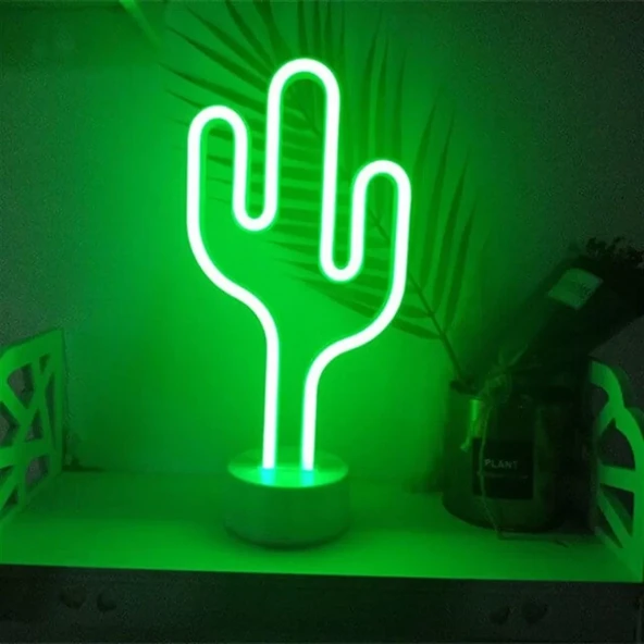 Neon Işıklı Kaktüs Masa Gece Lambası Pil ve Usb ürün görseli 1