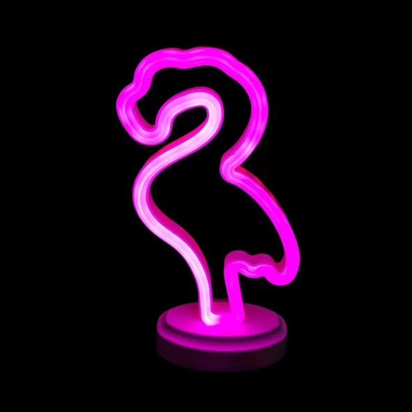 Neon Işıklı Flamingo Yazılı Masa Gece Lambası Pil ve Usb ürün görseli 1