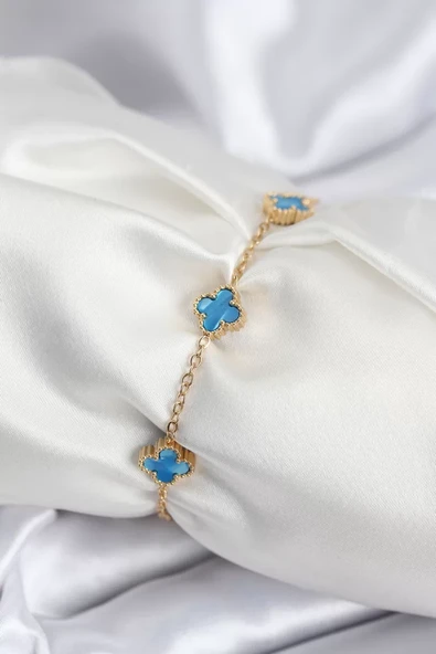 316L Çelik Gold Renk Buz Mavisi Baby Boy Yonca Kadın Bileklik - TJ-BB7948 ürün görseli 1