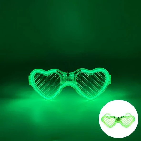 Yeşil LED Işıklı Kalp Gözlük – 3 Modlu Parti & Glow Gözlüğü ürün görseli 1