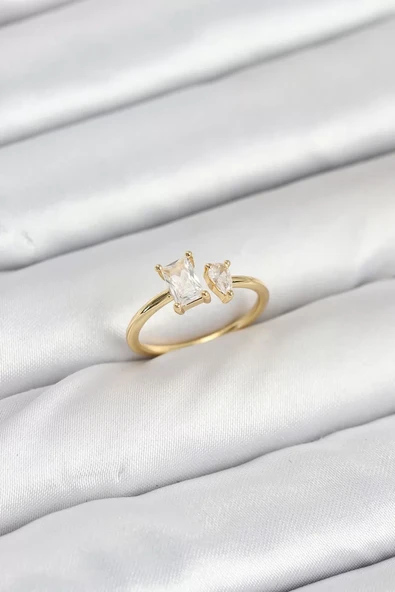 Pirinç Gold Renk Zirkon Taşlı Kadın Yüzük - TJ-BYK3882 ürün görseli 1