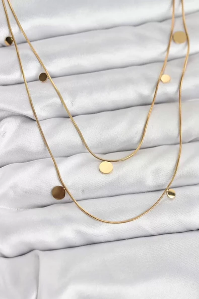 316L Çelik Zincir Gold Renk Pullu Kadın Kolye - TJ-BKO10787 ürün görseli 1