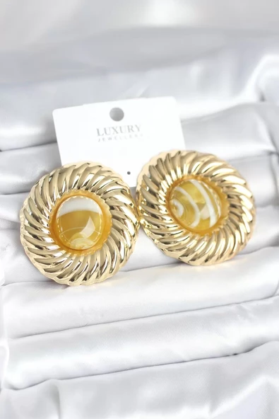 Pirinç Gold Renk Kehribar Boncuklu Vintage Kadın Küpe - TJ-BKP11387 ürün görseli 1