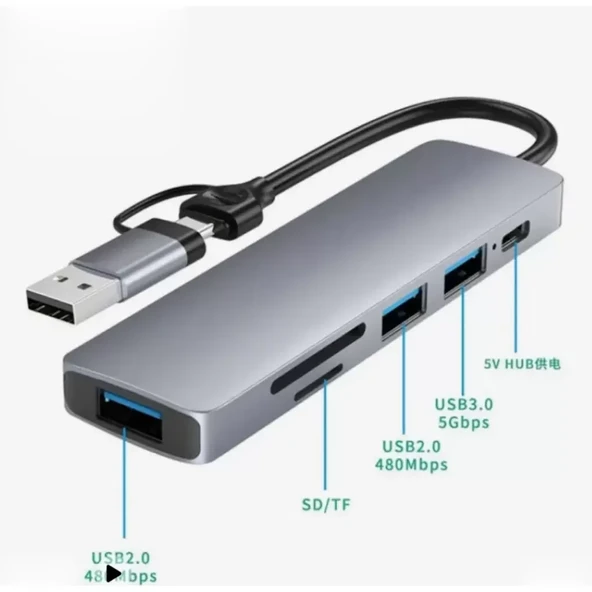 Airsky Hc13Fl 5 İn 1 Usb Type-C 2 İn 1 Çevirici ürün görseli 1