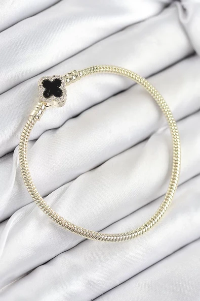 Pirinç Charm Zirkon Taşlı Yonca Model Gold Renk Kadın Bileklik - TJ-BB7806 ürün görseli 1