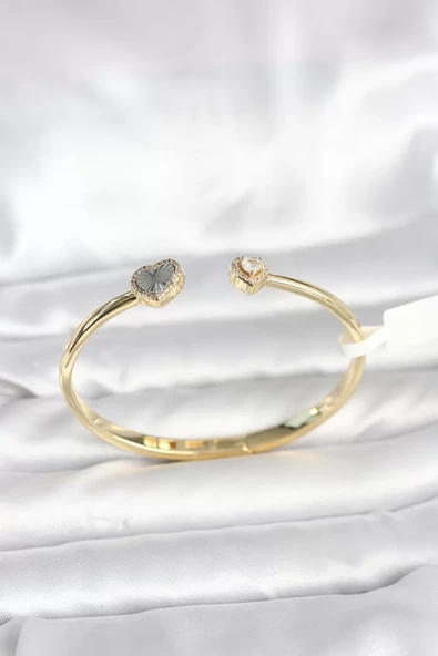 Pirinç Gold Renk Kalpli Model Kadın Kelepçe Bileklik - TJ-BB8089 ürün görseli 1
