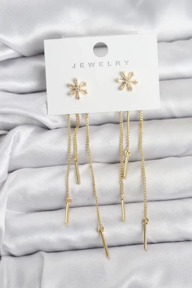 Çiçek Model Gold Pirinç Sallantılı Kadın Küpe - TJ-BKP11465 ürün görseli 1