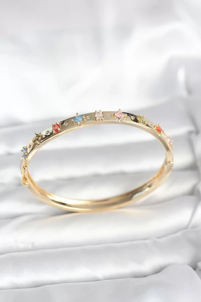 Pirinç Gold Renk Zirkon Taşlı Kelepçe Bileklik - TJ-BB8087 ürün görseli 1