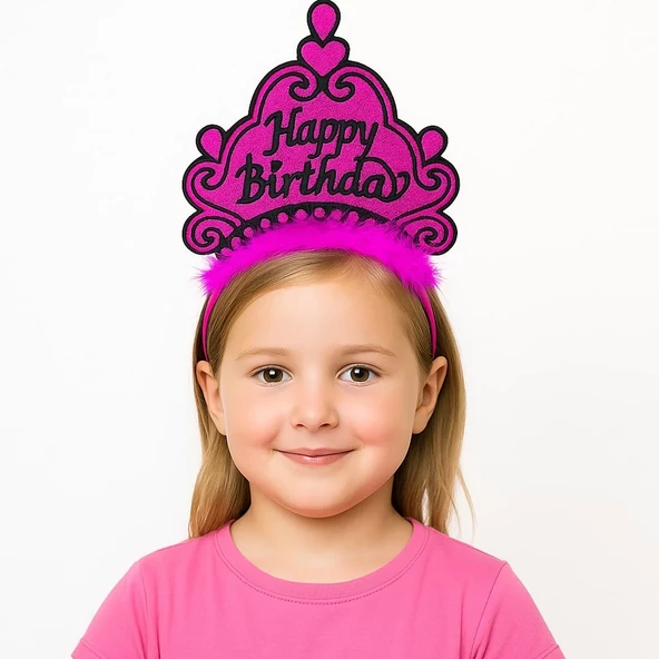 Fuşya Happy Birthday Prenses Tacı – Doğum Günü Taç Aksesuarı ürün görseli 1