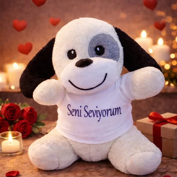 Seni Seviyorum Tişörtlü Sevimli Peluş Köpek ürün görseli 1