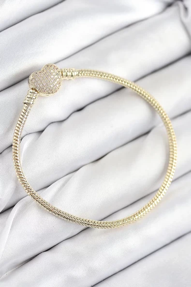 Pirinç Charm Zirkon Taşlı Kalp Model Gold Renk Kadın Bileklik - TJ-BB7809 ürün görseli 1