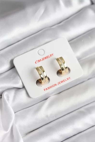 14K Gold Renk Kaplama Zirkon Taşlı Halka Model CM Kadın Küpe - TJ-BKP11410 ürün görseli 1