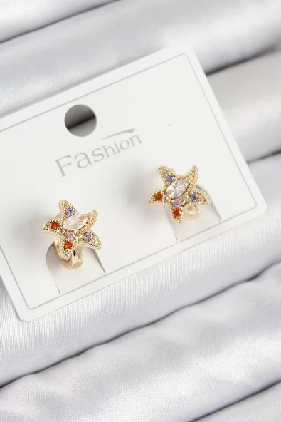 Pirinç Zirkon Taşlı Yıldız Model Gold Renk Çocuk Küpe - TJ-BKP11200 ürün görseli 1