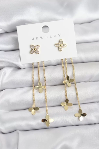 Lotus Model Gold Renk Pirinç Sallantılı Kadın Küpe - TJ-BKP11461 ürün görseli 1