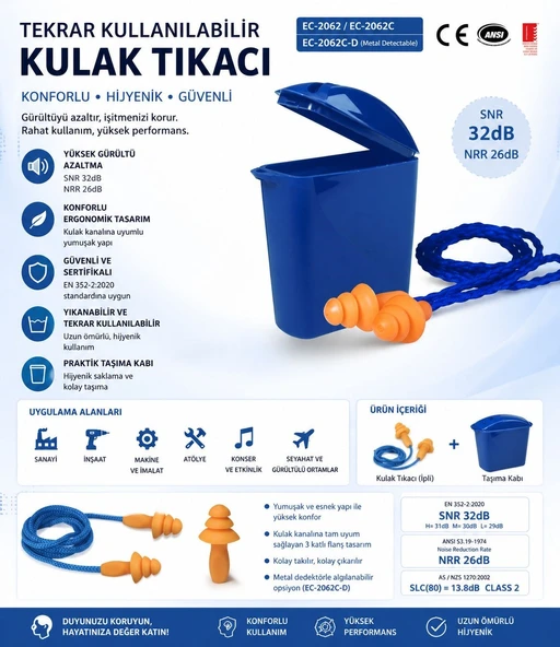 J&Y EC-2062C SNR 32 DB Çam Tipi Kulak Tıkacı ürün görseli 1