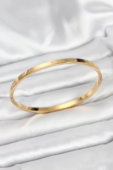 316L Çelik Gold Renk 65 mm İnce Kadın Kelepçe Bileklik - TJ-BB7915 ürün görseli 1
