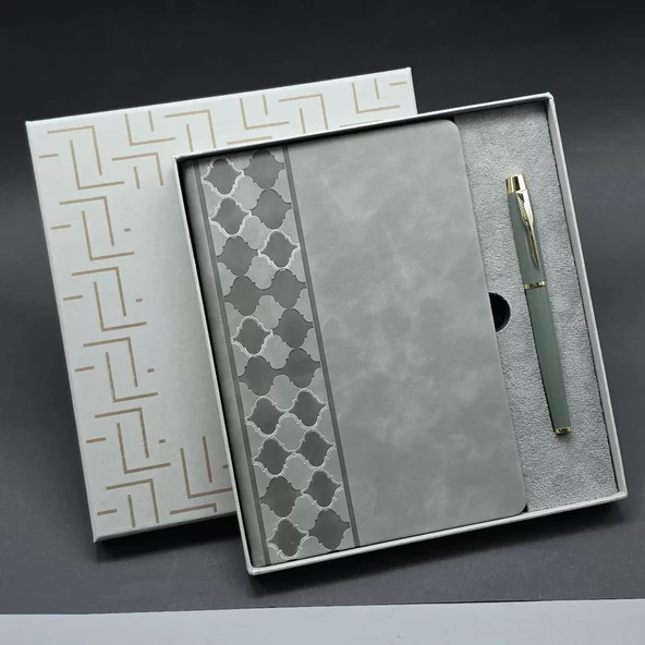 Kutulu Gri Defter Ve Metal Kalem Seti ürün görseli 1