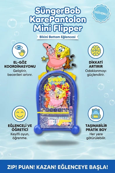 Pinball Oyunu SpongeBob Nostaljik Retro Eğitici El Oyunu Pilsiz 2+ Yaş Çocuk Oyuncak ürün görseli 1