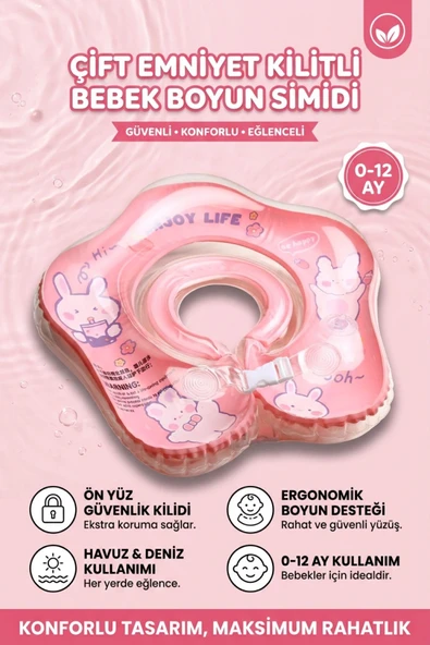 Çocuk Yüzme Simidi Süngerli Tavşan Temalı Emniyet Kilitli Tutmalı Pembe Deniz Havuz Simidi ürün görseli 1