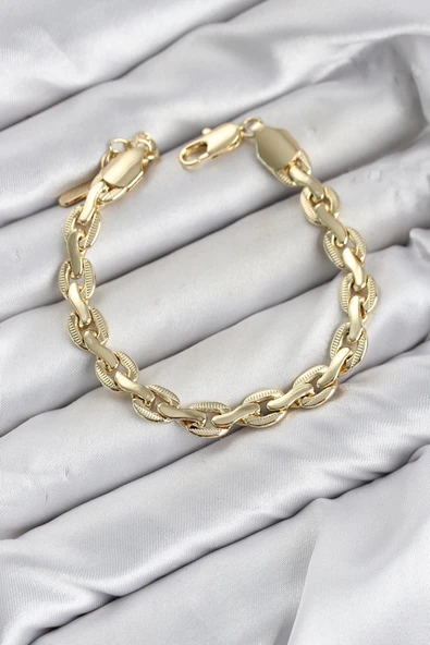 CM Kalın Zincir Model Gold Renk Pirinç Kadın Bileklik ürün görseli 1