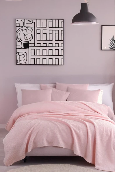 Ecocel Pike Örtü Çift Kişilik 200x230cm Karde PudraPembe ürün görseli 1