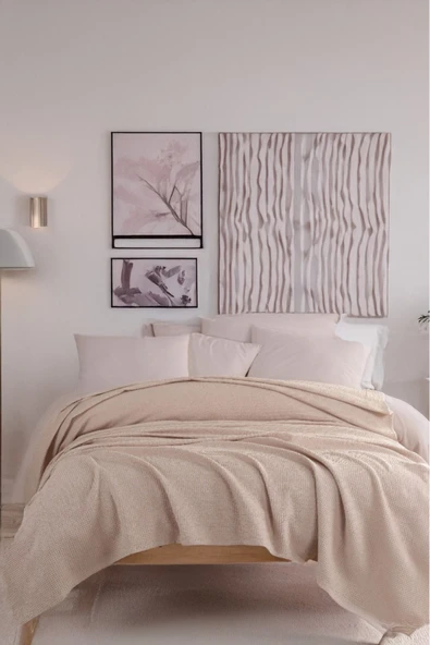 Ecocel Pike Örtü Çift Kişilik 200x230cm Karde Koyu Bej ürün görseli 1