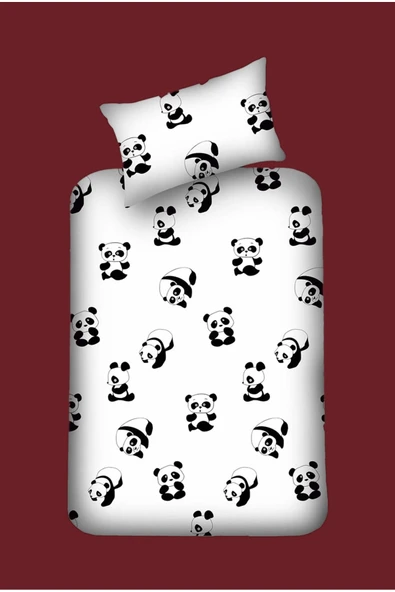 Pes Lastikli Çarşaf Seti Tek Kişilik B&W Panda ürün görseli 1