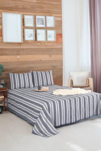 Sport Çizgili Çarşaf + Yastık Kılıfı  Seti Çift Kişilik Soft Line Antrasit ürün görseli 1