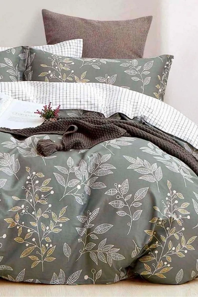Kolay Ütülenir Nevresim Takımı Tek Kişilik Line Leaf Zümrüt Yeşili ürün görseli 1