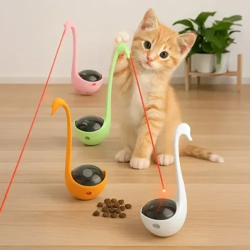 Kuğu Şeklinde Lazerli Ve Mama Hazneli Kedi Oyuncağı ürün görseli 1