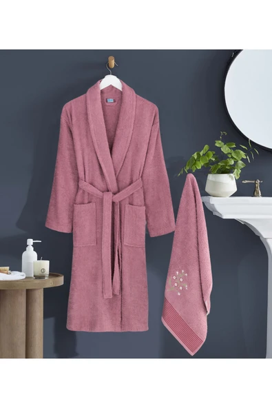 Bornoz - Nakışlı Havlu Seti Cora Mürdüm S/M+45x85cm ürün görseli 1