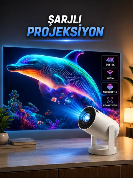 Taşınabilir Sinema Oyun Projektörü Akıllı Projeksiyon Android 11 ürün görseli 1
