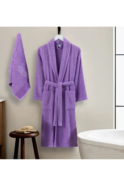 Bornoz - Nakışlı Havlu Seti Cora Lavanta S/M+45x85cm ürün görseli 1