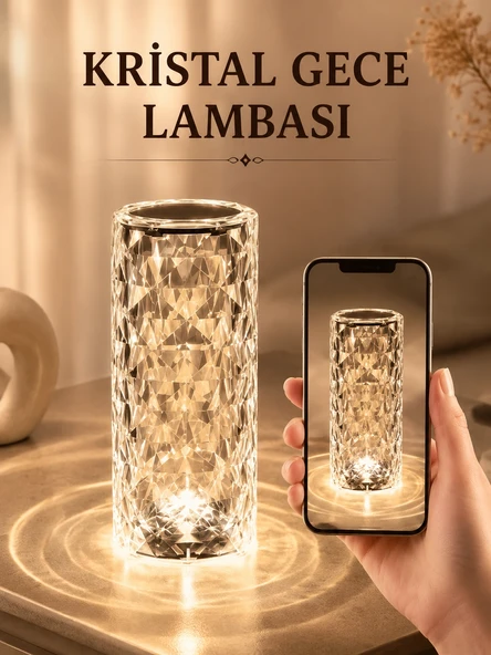 Kristal Dokunmatik Ve Kumandalı Masa Ve Gece Lambası ürün görseli 1