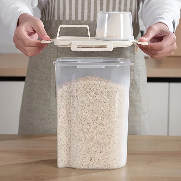 Ölçü Kabı Kapaklı Bakliyat Saklama Kabı - Kulplu Tasarım - 1800 ml ürün görseli 1