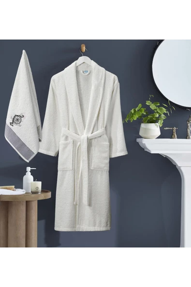 Bornoz - Nakışlı Havlu Seti Cora Erkek Krem S/M+45x85cm ürün görseli 1