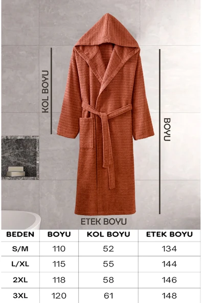 Kapüşonlu Bornoz Doğa Kiremit S/M - Resim 3