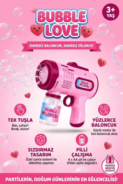 Pilli Köpük Tabancası Otomatik Baloncuk Makinesi Işıklı Sızdırmaz Köpük Üfleyici 3+ Yaş Pembe ürün görseli 1