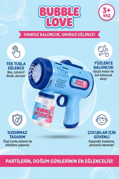 Pilli Köpük Tabancası Otomatik Baloncuk Makinesi Işıklı Sızdırmaz Köpük Üfleyici 3+ Yaş Mavi ürün görseli 1