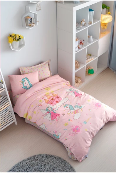Kolay Ütülenir Nevresim Takımı Tek Kişilik Unicorn Dreams Pembe ürün görseli 1