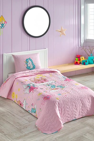 Kapitone Yatak Örtüsü Seti Tek Kişilik Unicorn Pembe ürün görseli 1