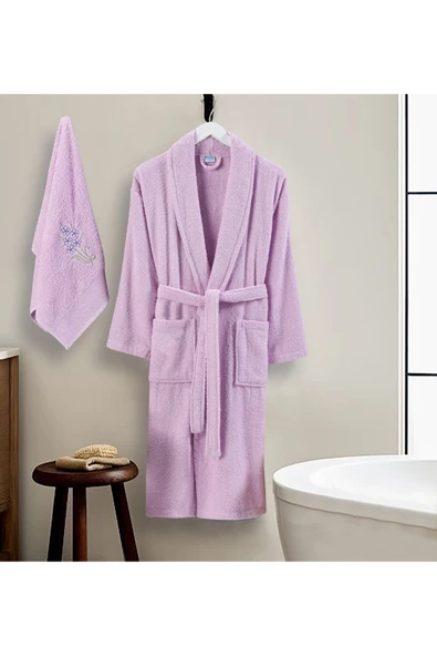 Bornoz - Nakışlı Havlu Seti Cora Leylak L/XL+45x85cm ürün görseli 1