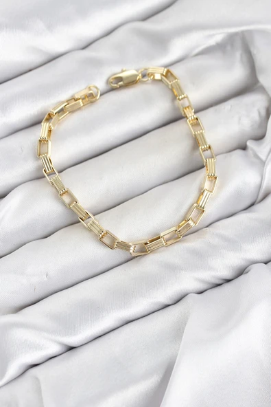 CM Kare Halka Model Gold Renk Pirinç Kadın Bileklik ürün görseli 1