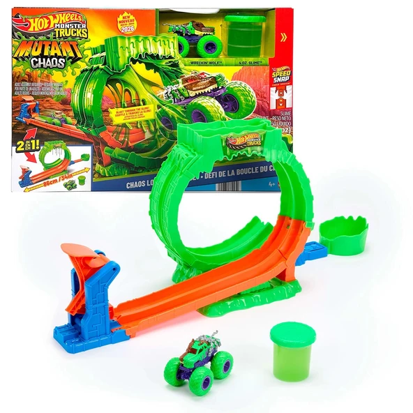 JMK91 Hot Wheels Monster Trucks Mutant Kaosu Çemberde Yarış Oyun Seti ürün görseli 1