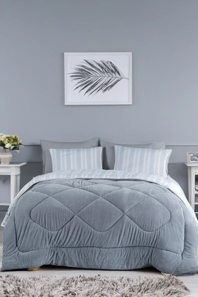 Comfort Set Yeni Nesil Wellsoft Yorganlı 3 Parça Çift Kişilik Soft Line Gri ürün görseli 1