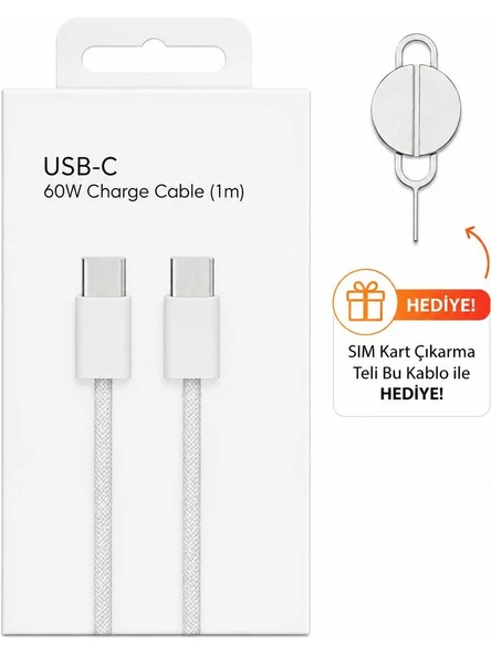 60W Apple iPhone Uyumlu Çift Taraf Type C Kablo ( Sim Kart Çıkarma Teli Hediyeli) 17 / 17 Pro / 17 Air / 17 Pro Max 15 - 16 - Pro ürün görseli 1