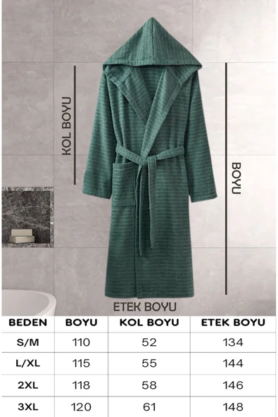 Kapüşonlu Bornoz Doğa Çağla Yeşili 3XL ürün görseli 1